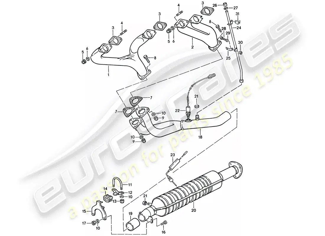 porsche 1987 (924s) exhaust system - catalyst parts diagram