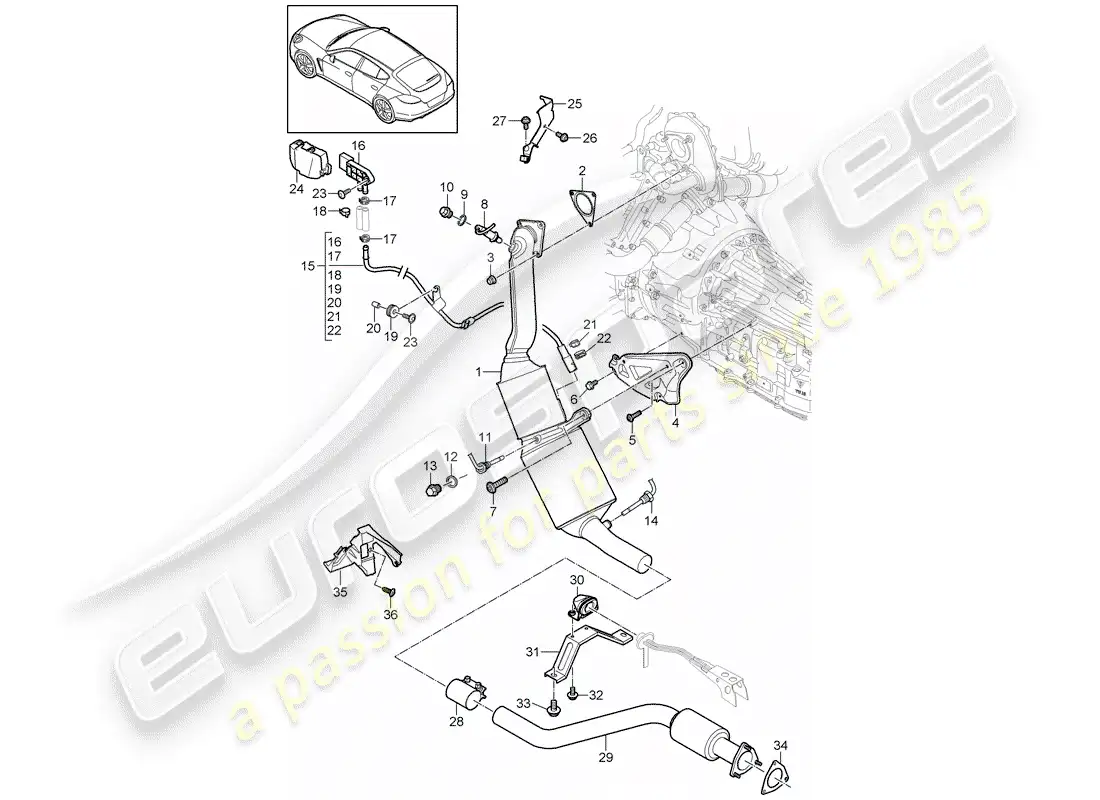 porsche 2015 (panamera 970) exhaust system parts diagram