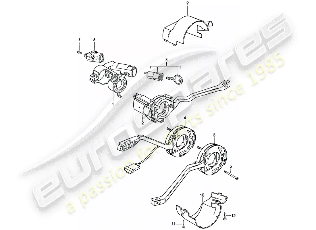 porsche 1987 (924s) steering lock housing - steering column switch parts diagram