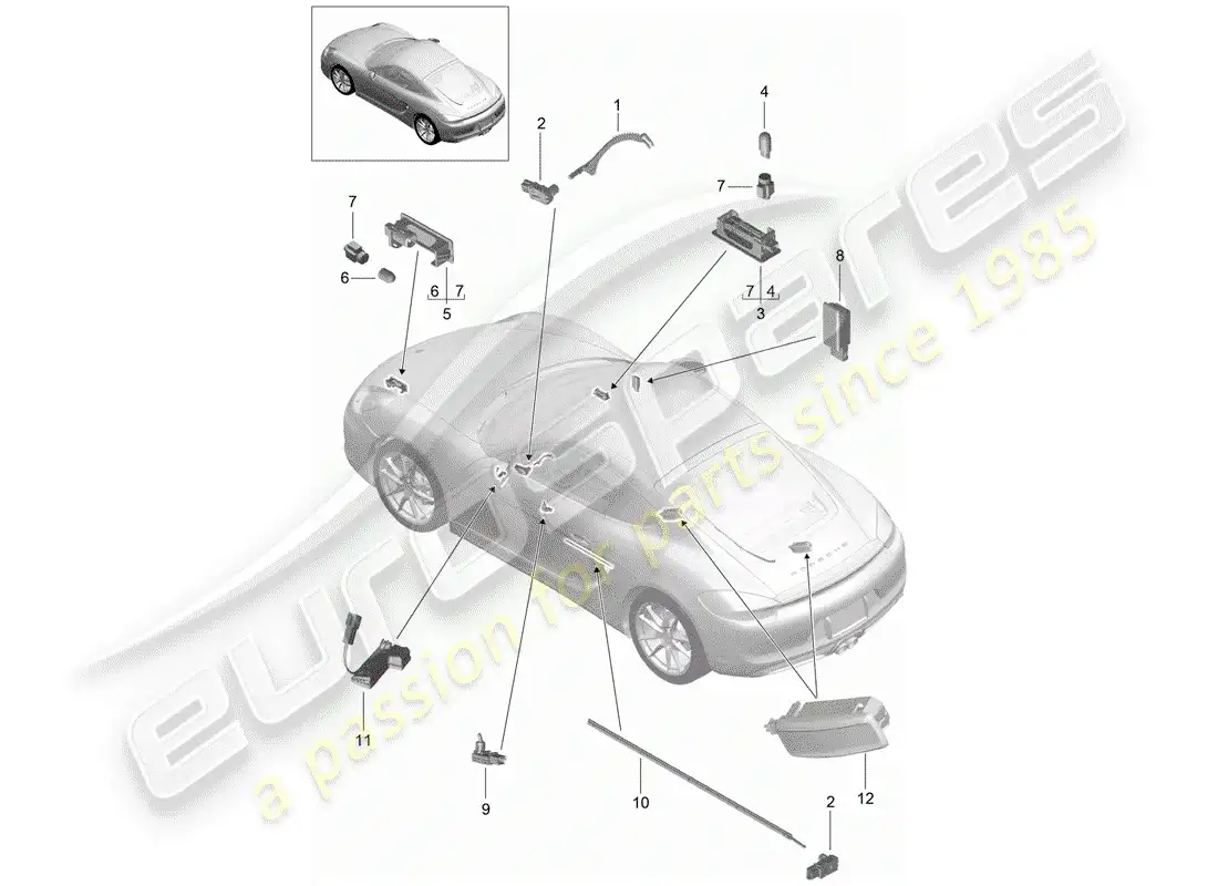porsche 2016 (981 cayman) interior lights parts diagram