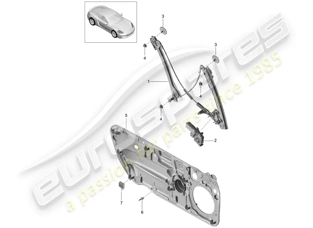 porsche 2020 (718 cayman) window regulator parts diagram