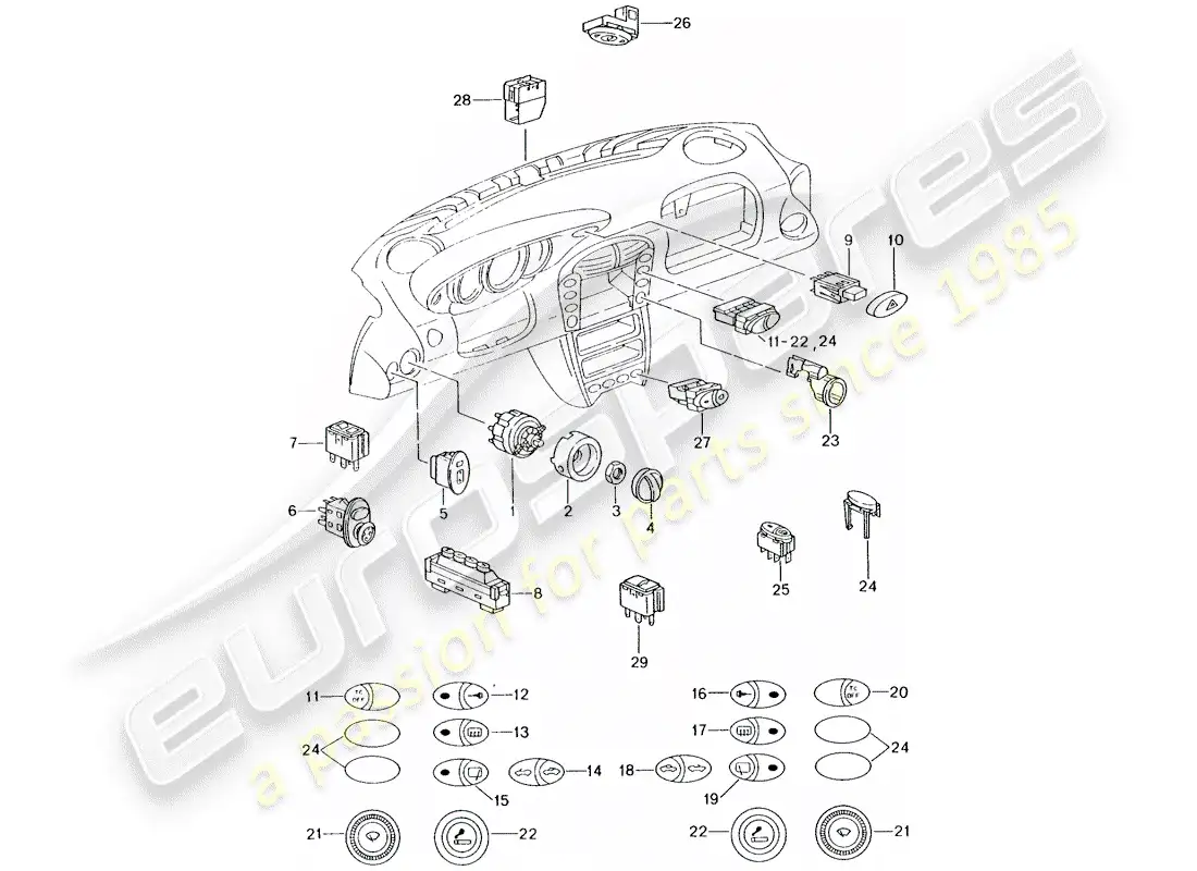 porsche 2002 (996) switch parts diagram