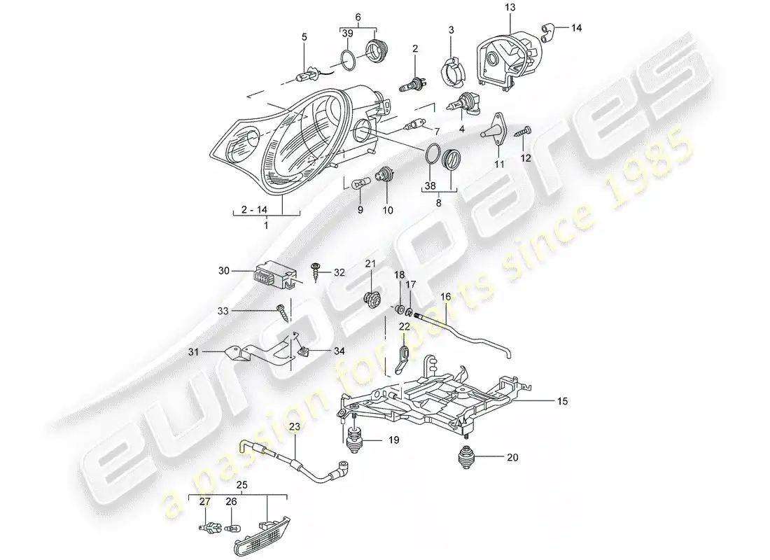 porsche 2002 (996) headlamp - turn signal repeater - d - mj 2002>> parts diagram