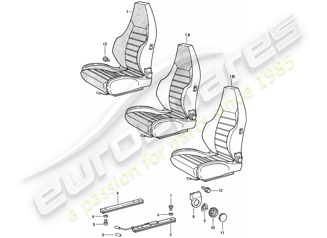 porsche 1988 (924s) sports seat - complete parts diagram