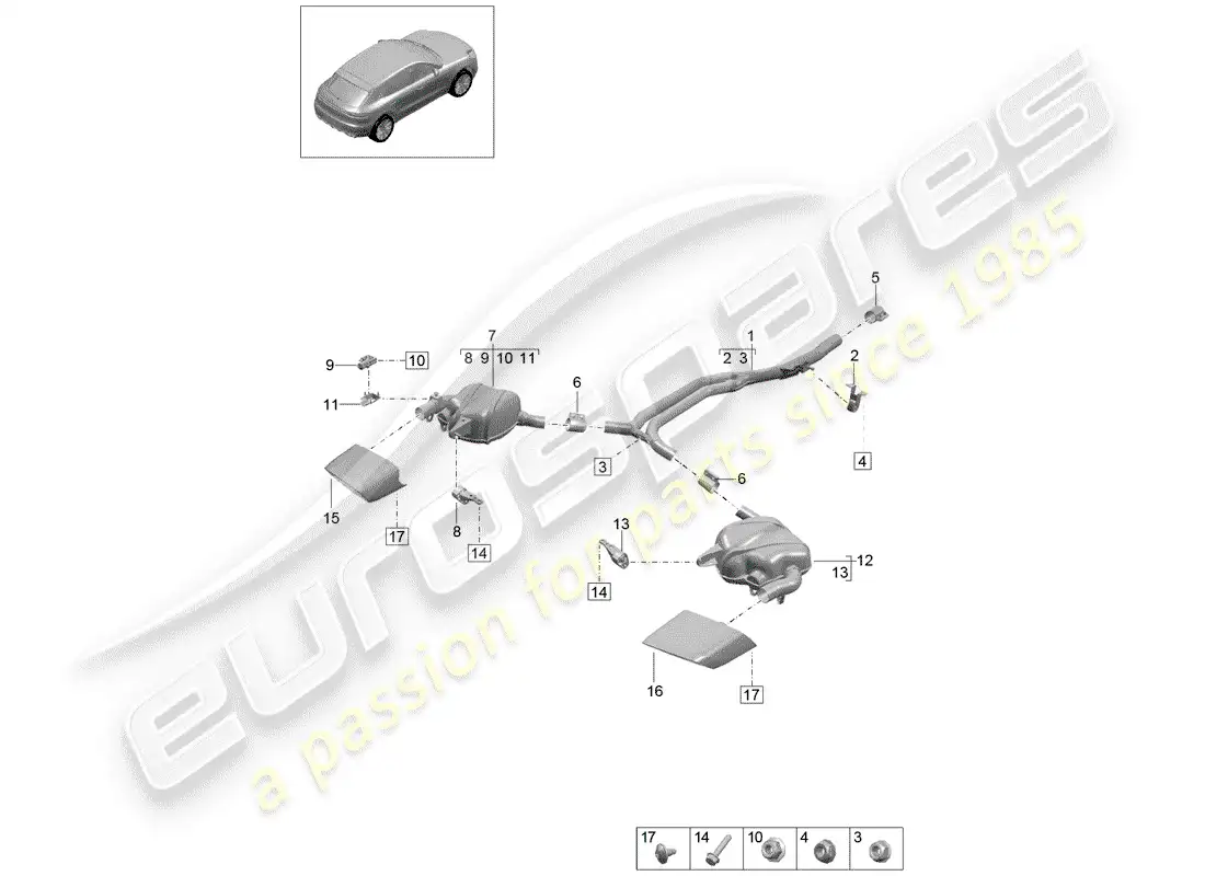 porsche 2020 (macan) exhaust system part diagram