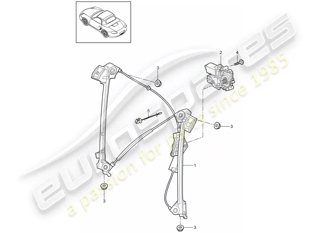 porsche 2009 (987 boxster) window regulator parts diagram
