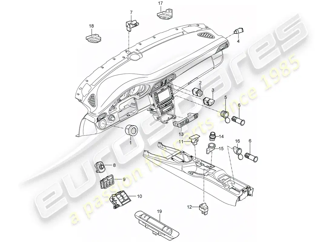 porsche 2009 997-2 turbo / gt2 switch parts diagram