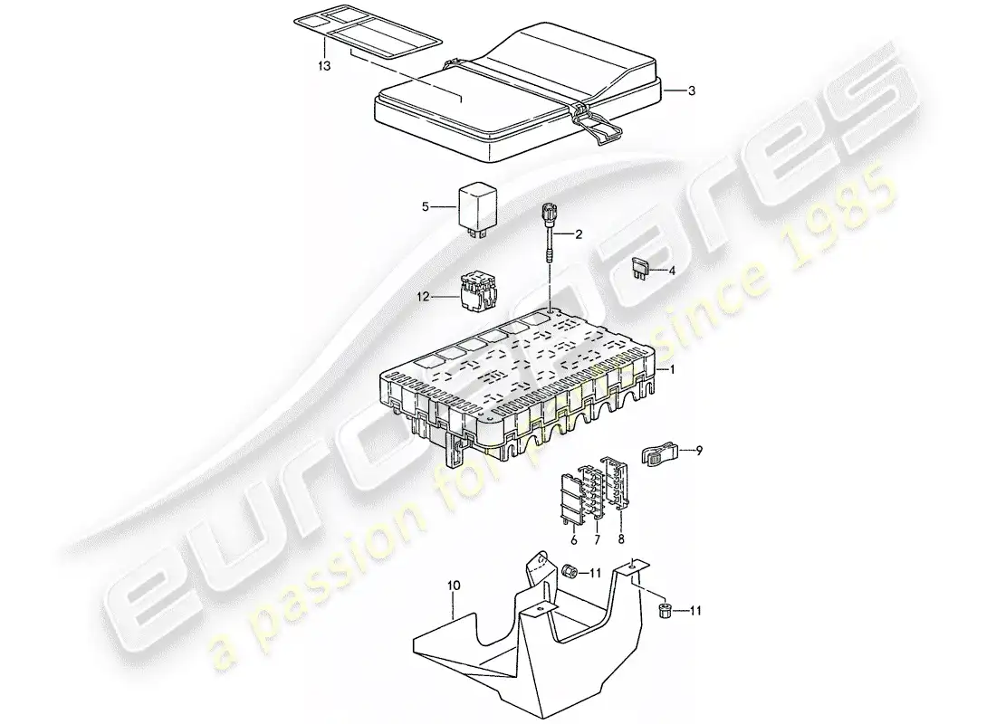 porsche 1989 (944) fuse box/relay plate parts diagram