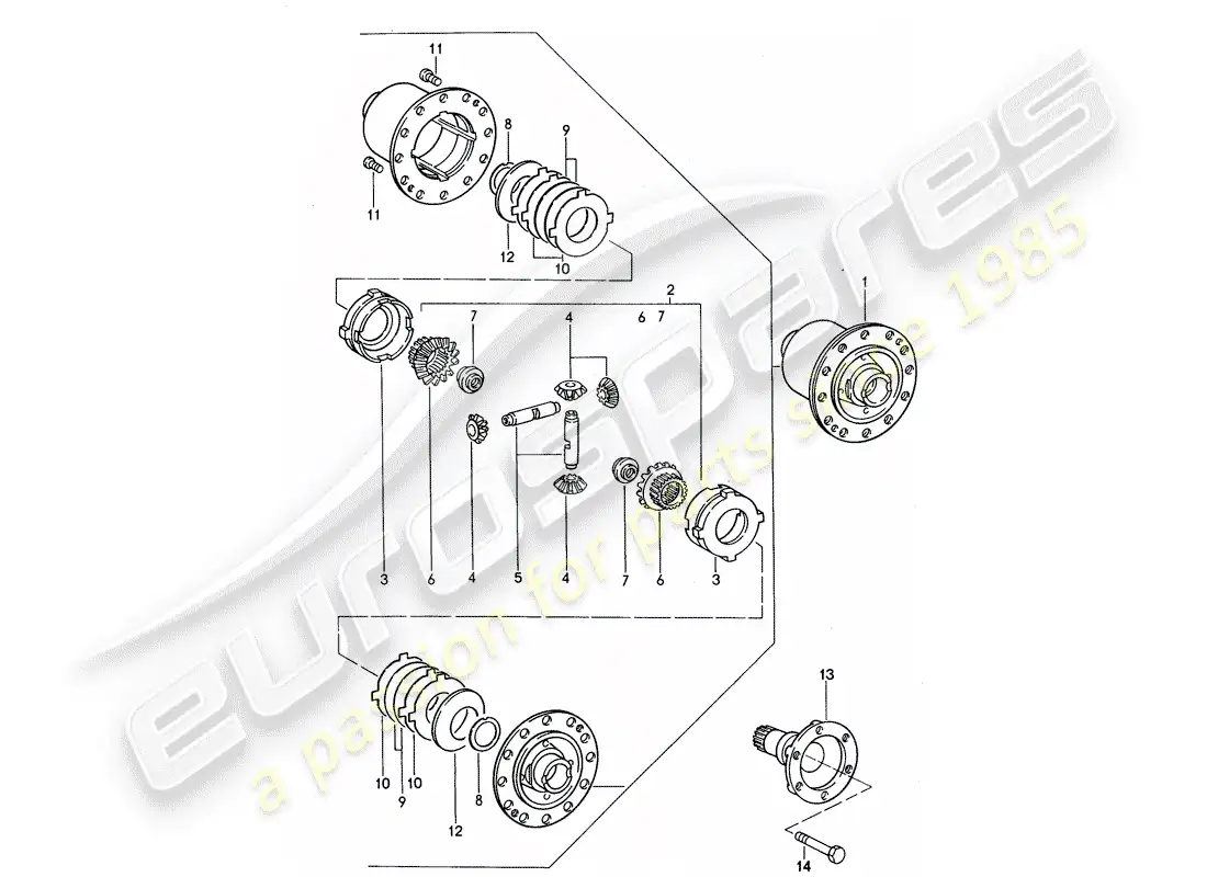 porsche 1992 (968) manual gearbox - limited slip differential parts diagram