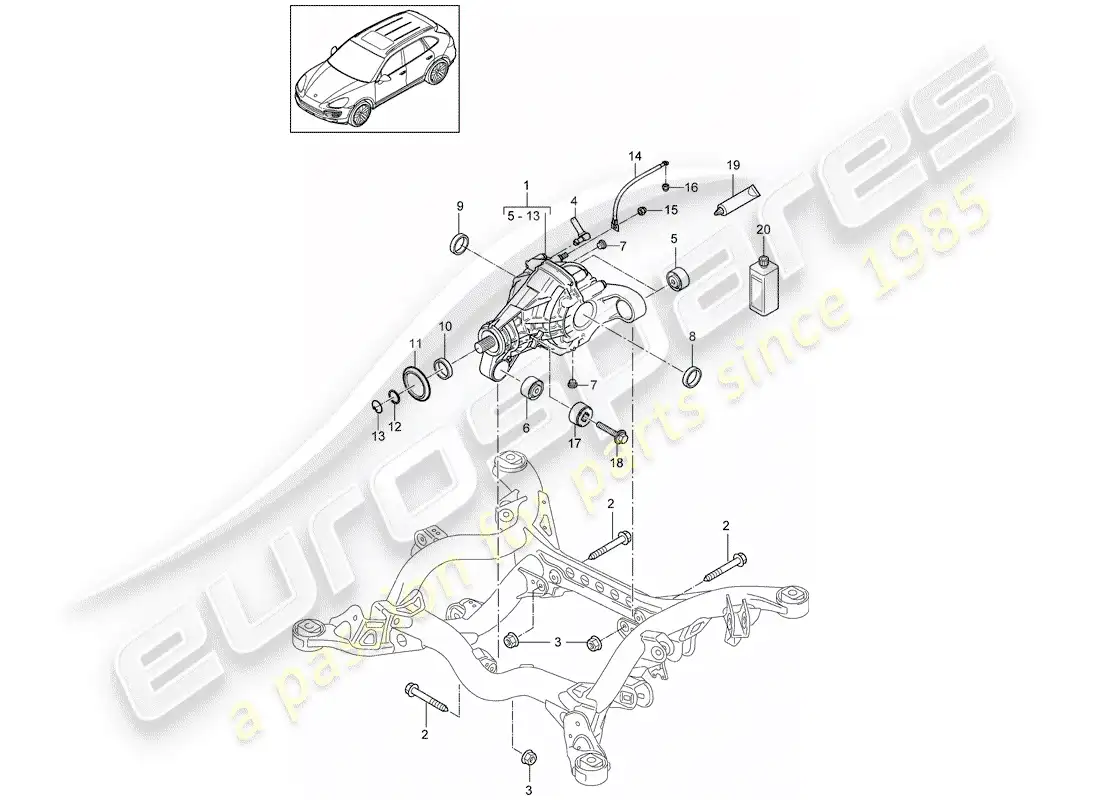 porsche 2016 (cayenne e2 92a) rear axle differential parts diagram