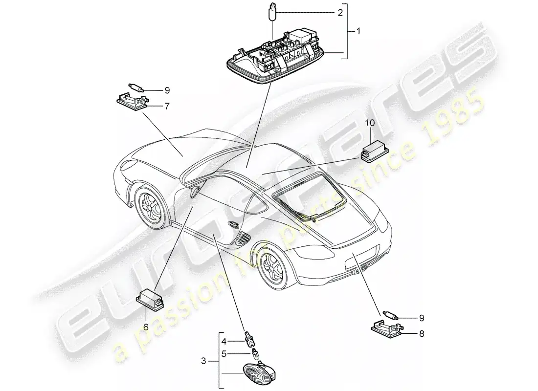 porsche 2006 (987 cayman) interior lights parts diagram