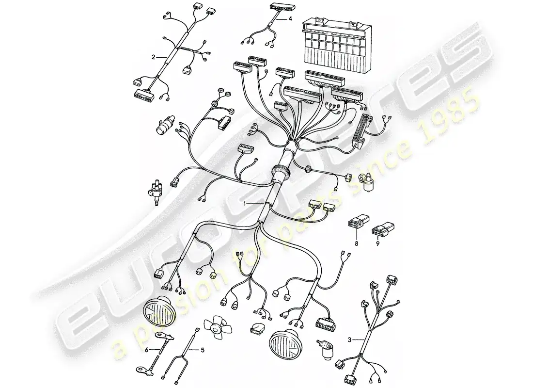 porsche 1982 (944) wiring harnesses - engine compartment - - dme - - headlight washer system parts diagram