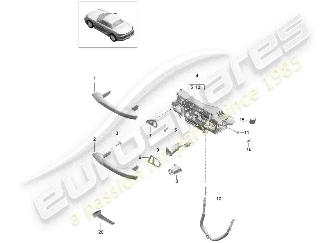 porsche 2017 (718 boxster) door handle, outer parts diagram