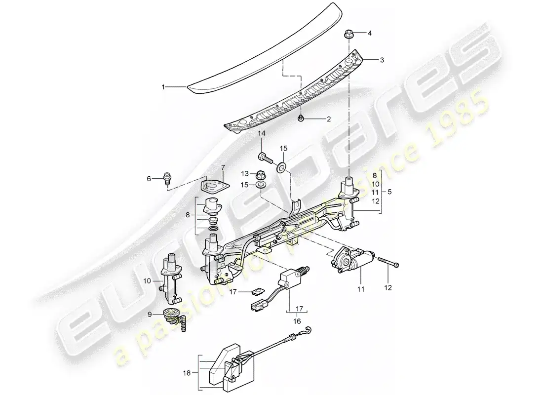 porsche 2007 (987 cayman) rear spoiler parts diagram