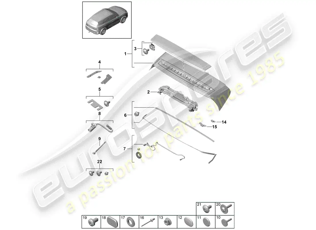 porsche 2018 (cayenne e3 9ya/9yb) rear spoiler parts diagram