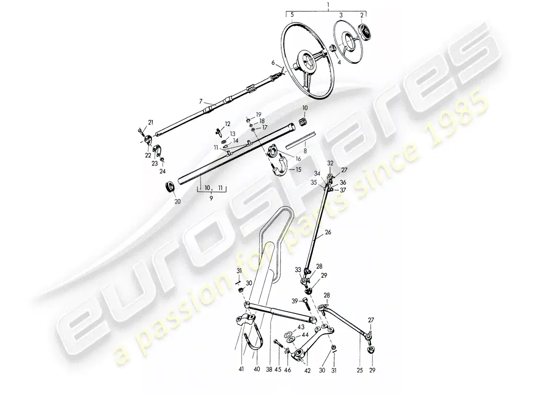 porsche 1953 (356/356a) steering wheel - intermediate steering shaft - steering track rod - and - swing lever parts diagram