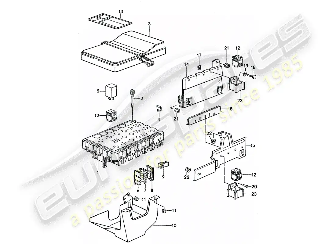 porsche 1995 (968) fuse box/relay plate - 1 + 2 parts diagram