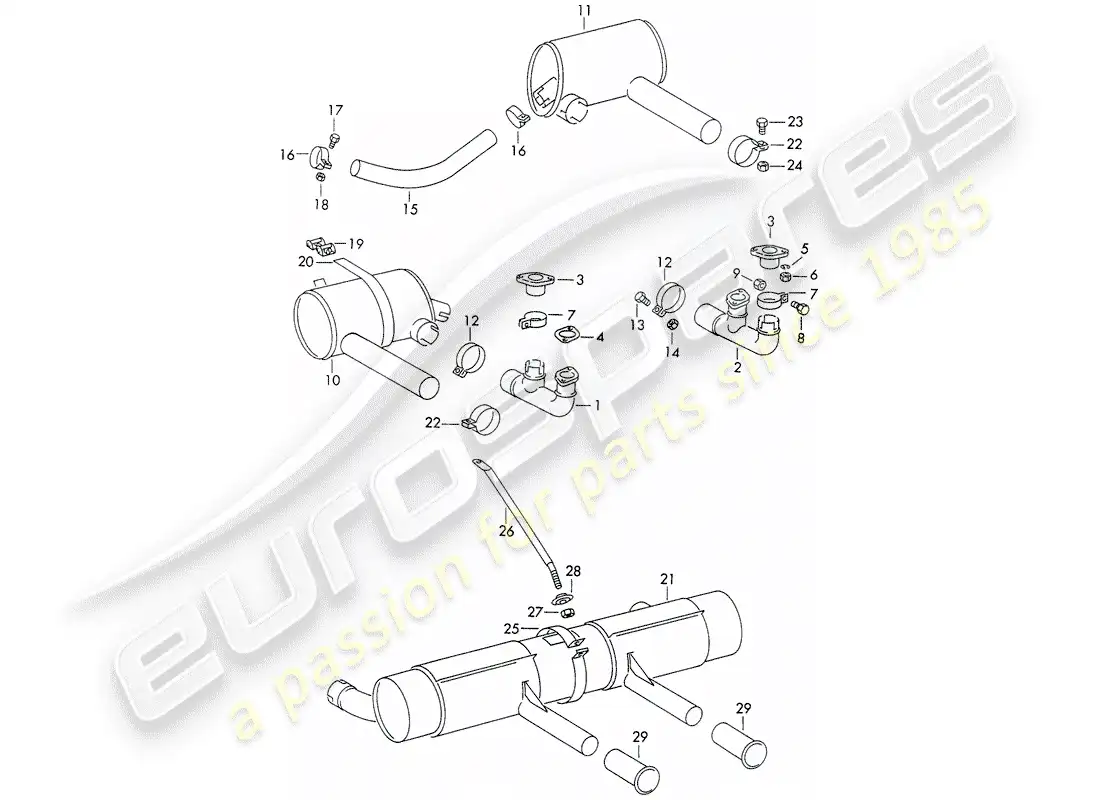 porsche 1963 (356b/356c) exhaust system parts diagram