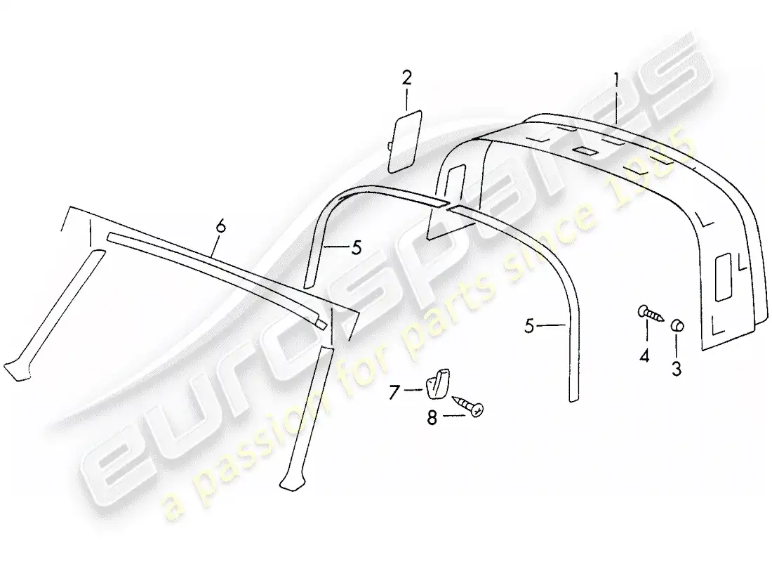 porsche 1973 (911) interior equipment - roof parts diagram