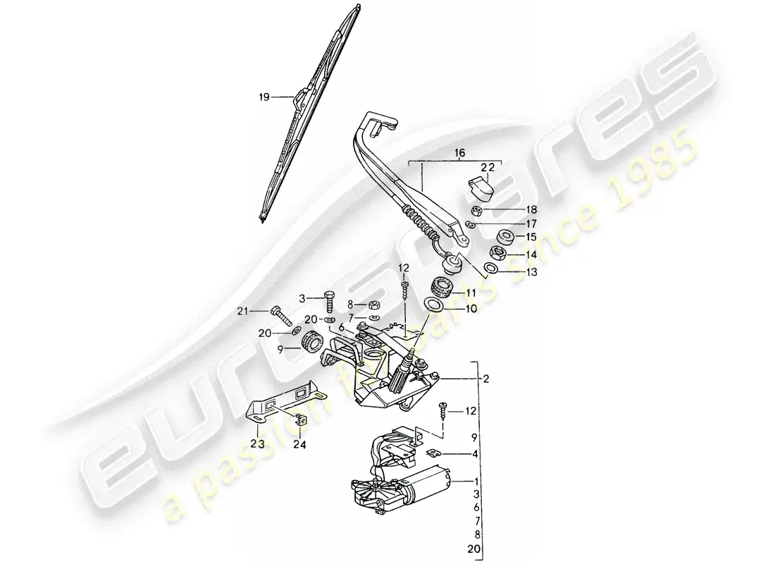 porsche 1997 (993) rear window wiper parts diagram
