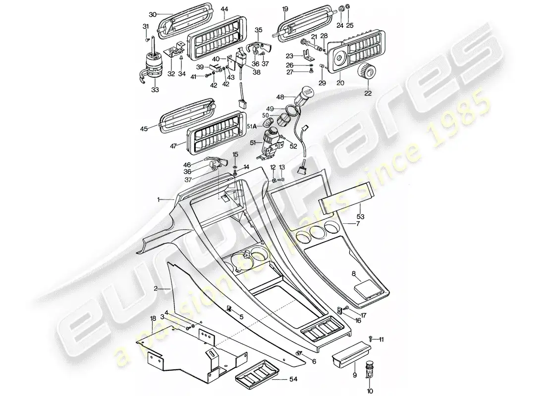 porsche 1981 (928) center console parts diagram