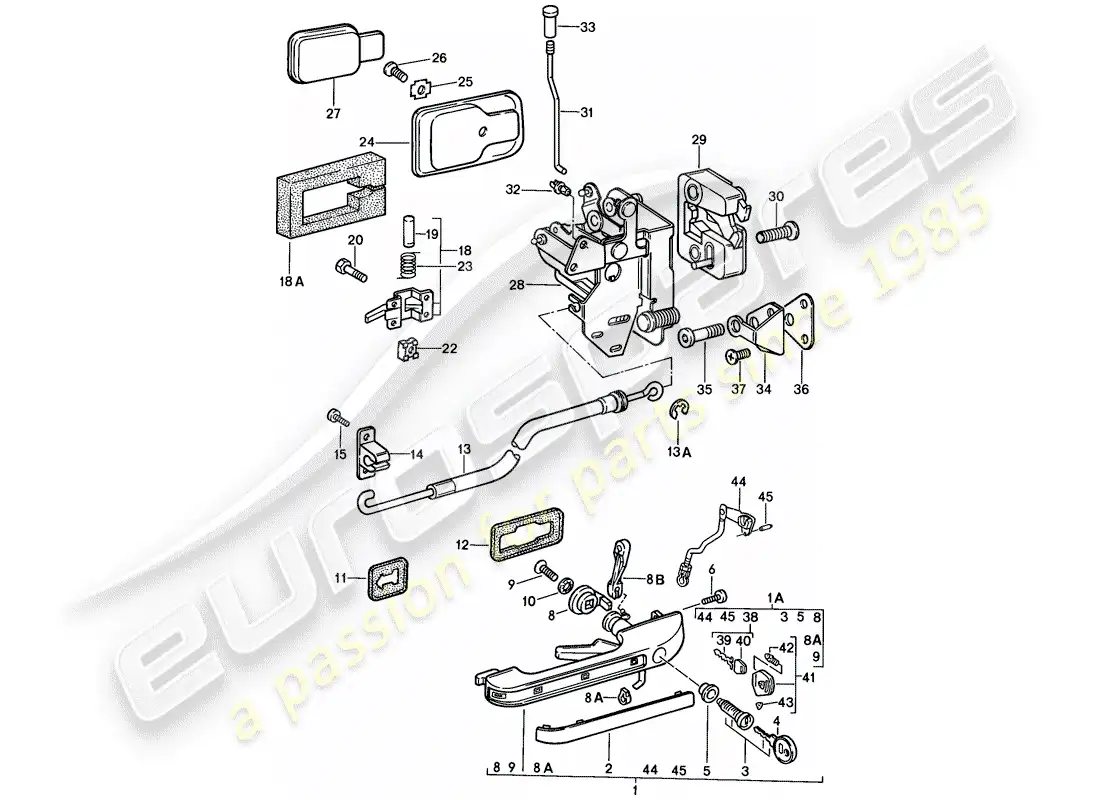 porsche 1988 (924s) door handle, outer - door latch parts diagram