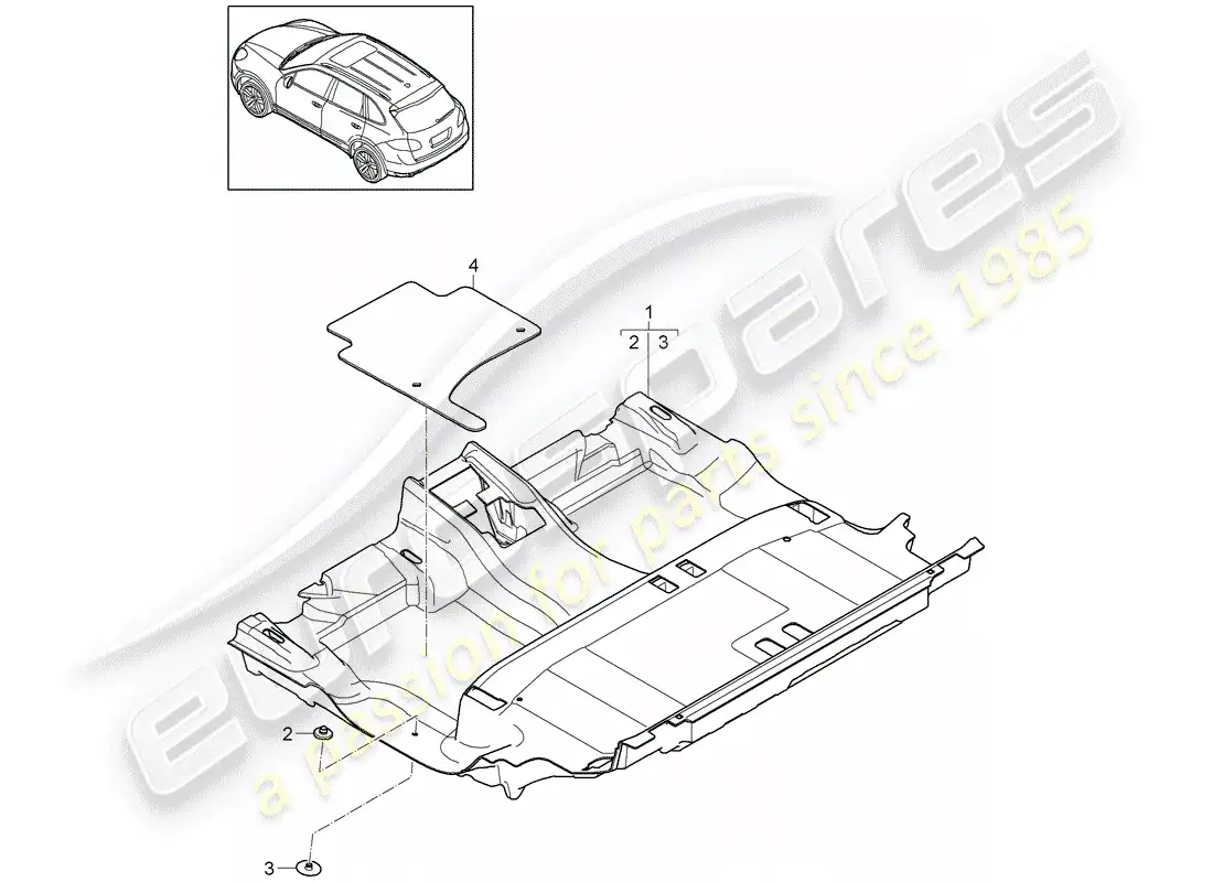porsche 2014 (cayenne e2 92a) floor cover part diagram