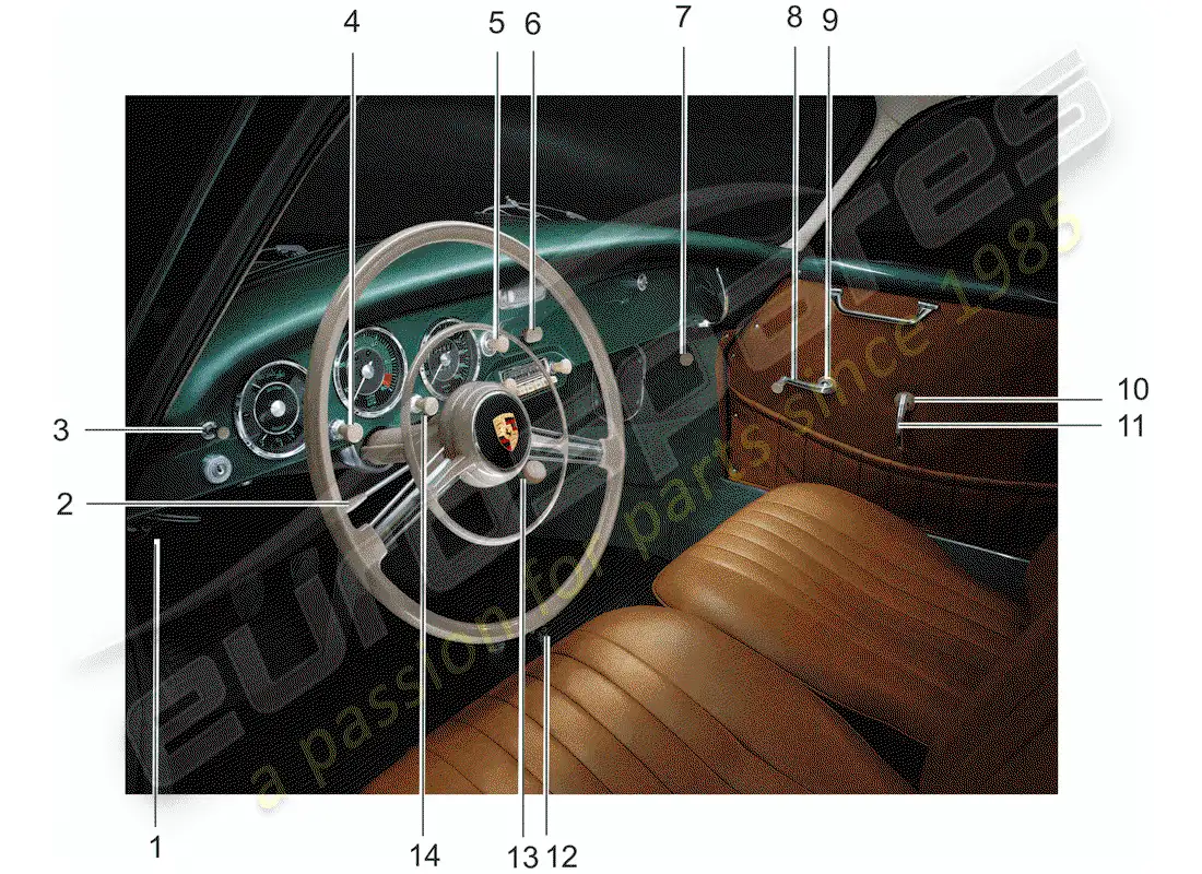 porsche 1952 (356/356a) button - set - switch parts diagram