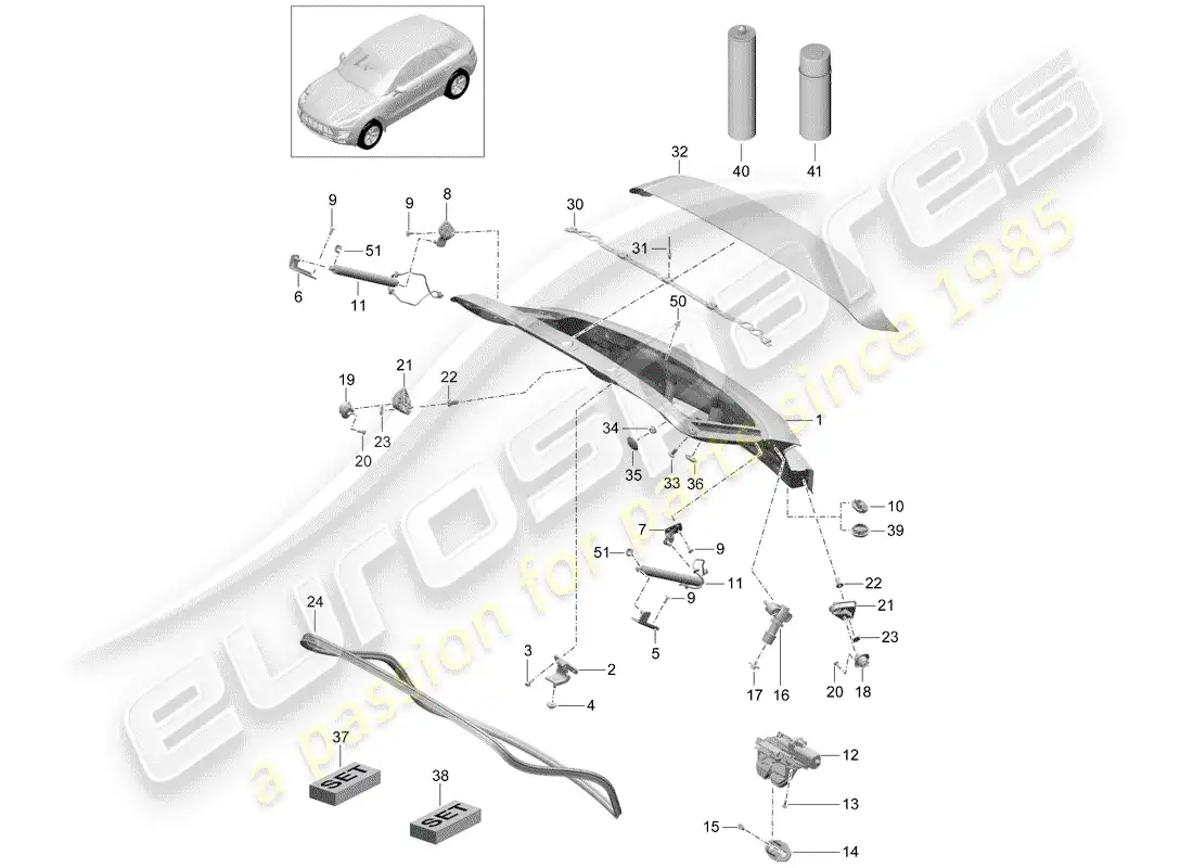 porsche 2018 (macan) rear trunk lid parts diagram