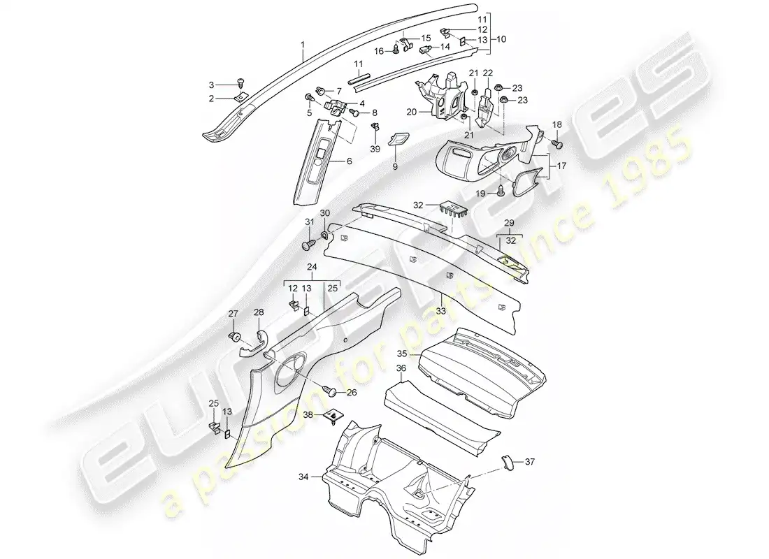 porsche 2009 (997-2) trims parts diagram