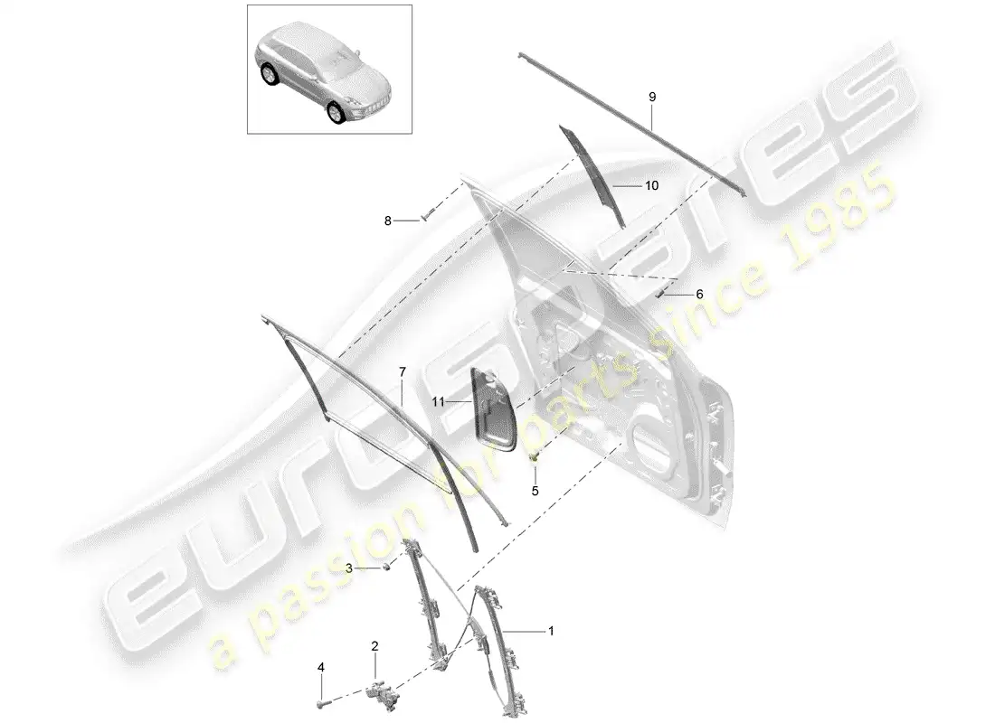 porsche 2018 (macan) window regulator parts diagram