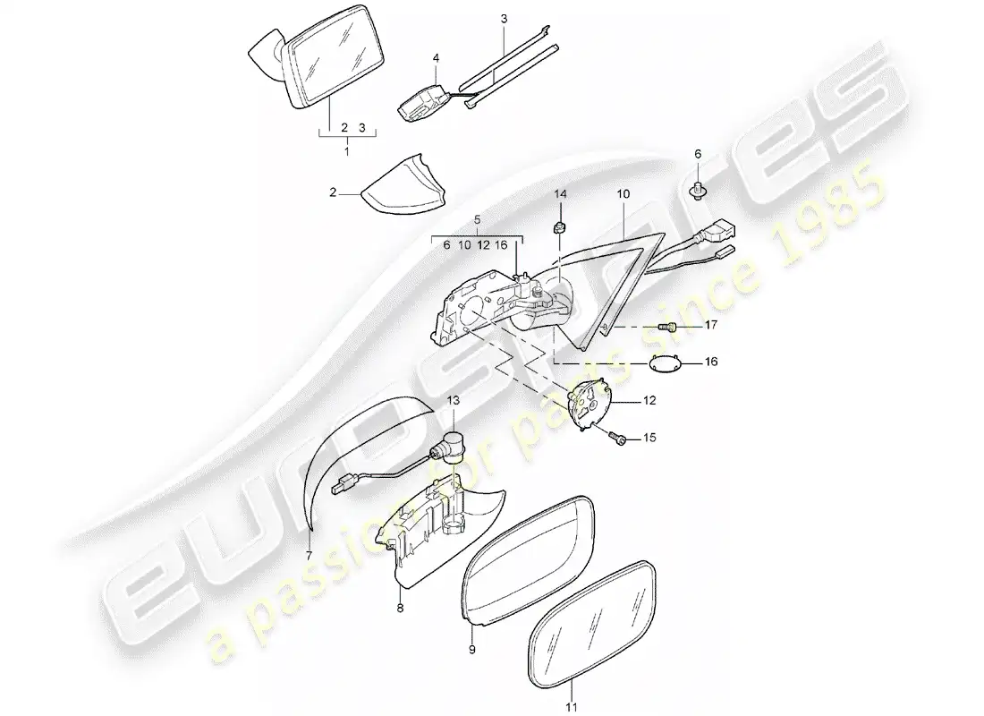 porsche 2005 (cayenne e1 9pa) rear view mirror inner parts diagram