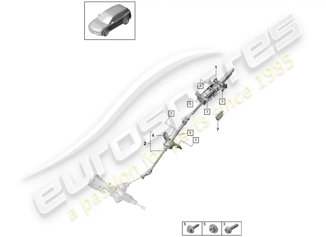 porsche 2019 (cayenne e3 9ya/9yb) steering column parts diagram