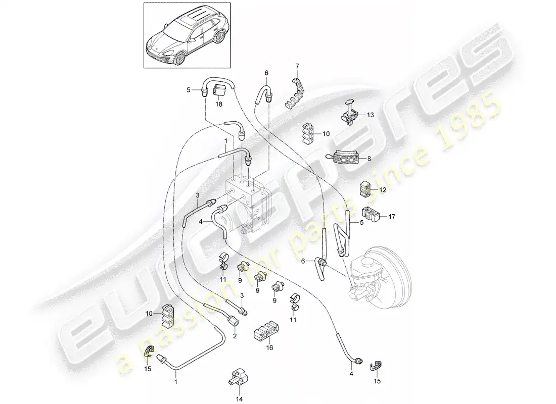porsche 2014 (cayenne e2 92a) brake lines part diagram