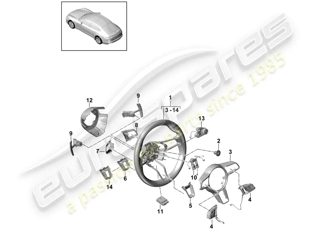 porsche 2017 (panamera 971-1) steering wheel part diagram