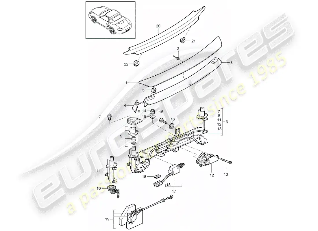 porsche 2009 (987 boxster) rear spoiler parts diagram