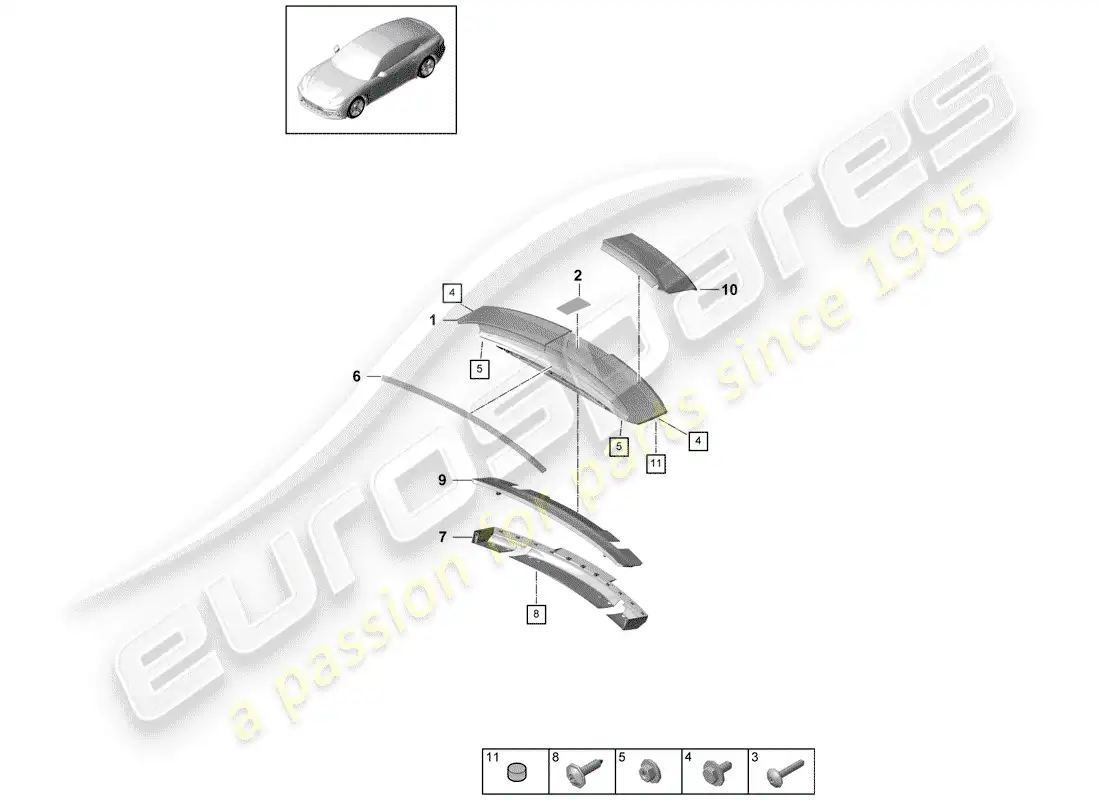 porsche 2017 (panamera 971-1) rear spoiler part diagram