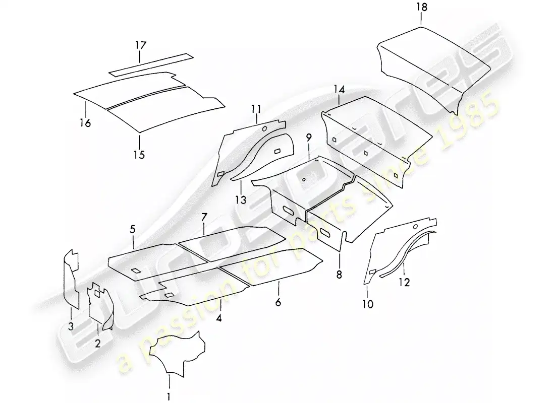 porsche 1973 (911) body shell - sound absorber parts diagram