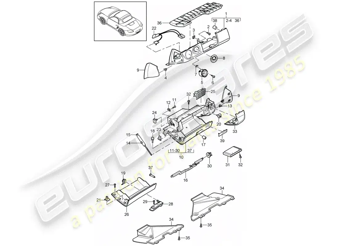 porsche 2009 (987 boxster) glove box parts diagram