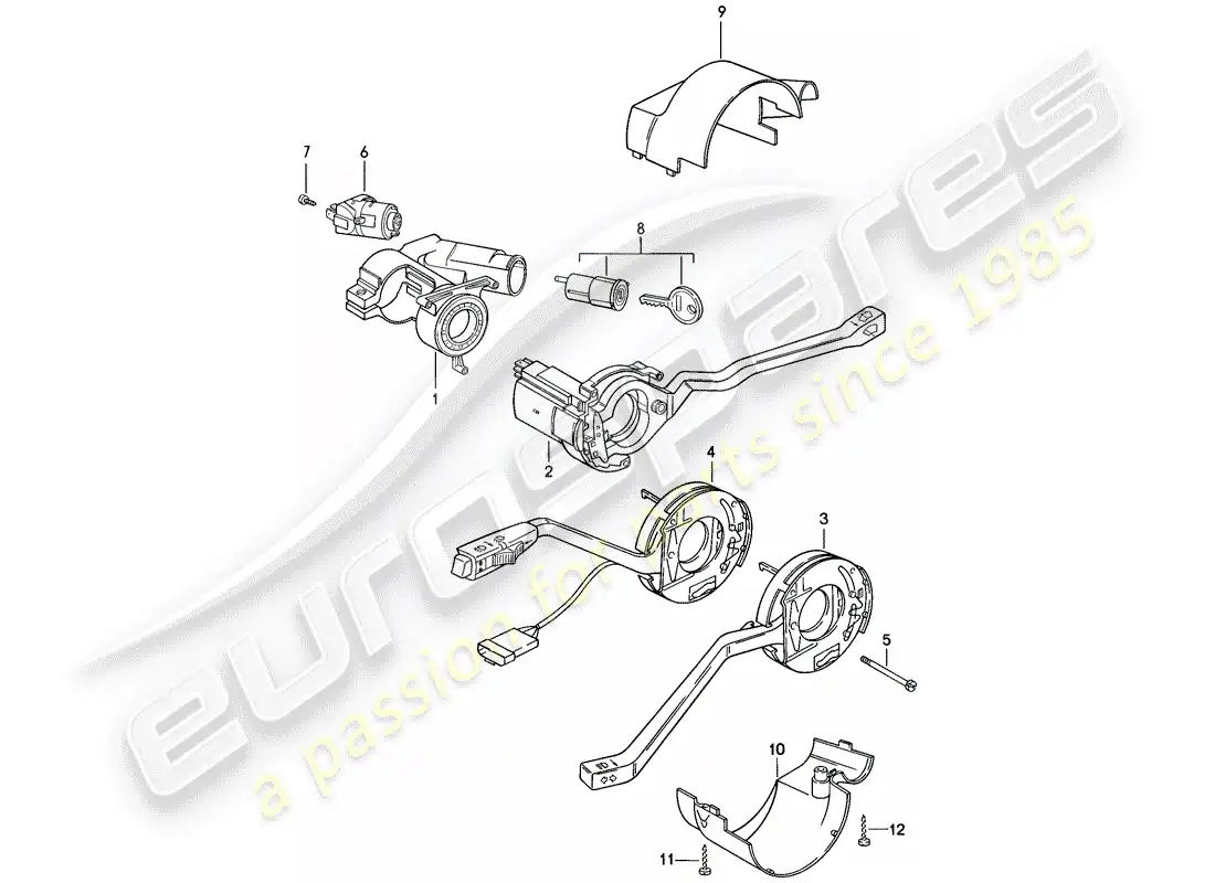 porsche 1982 (944) steering lock housing - steering column switch parts diagram