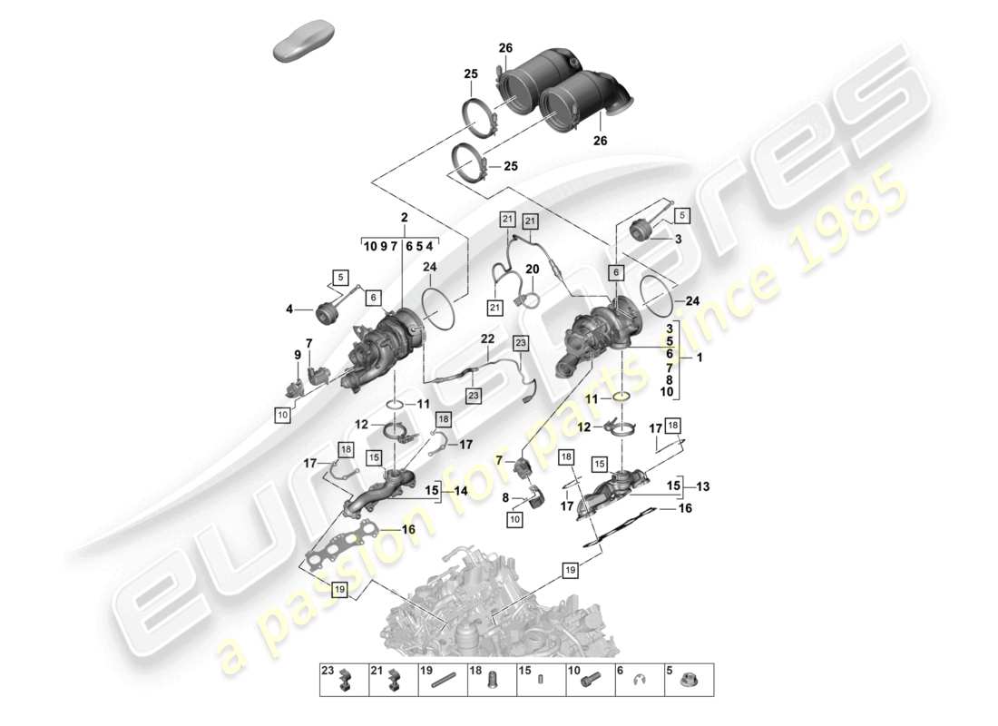 porsche 2022 (panamera 971-2) exhaust gas turbocharger exhaust manifolds lambda probe part diagram