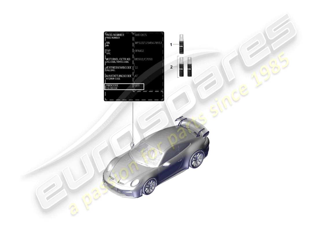 porsche 2025 (992-2 gt3) paint touch-up applicator paints part diagram