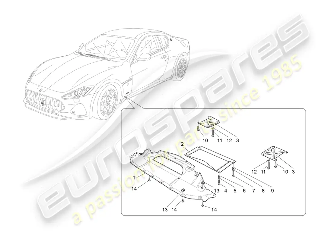 maserati granturismo s (2019) underbody and underfloor guards parts diagram