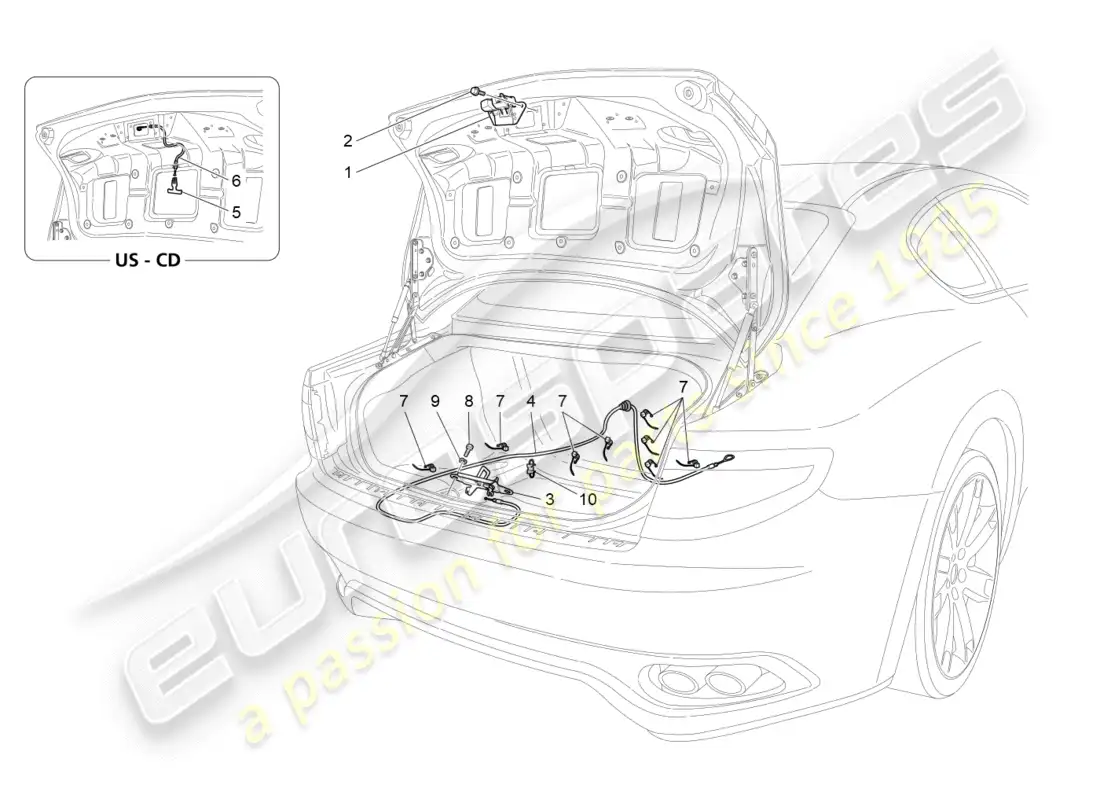 maserati granturismo (2016) rear lid opening control parts diagram