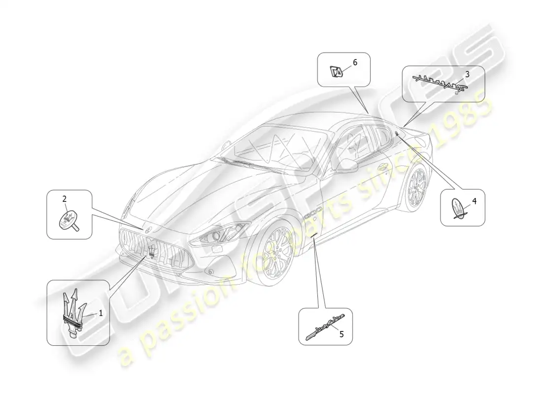 maserati granturismo s (2019) trims, brands and symbols parts diagram