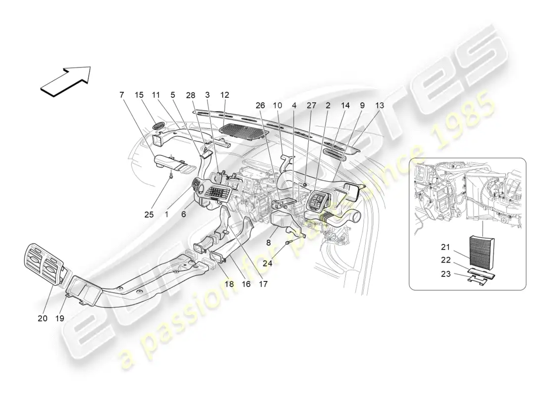 maserati granturismo (2012) a/c unit: diffusion parts diagram