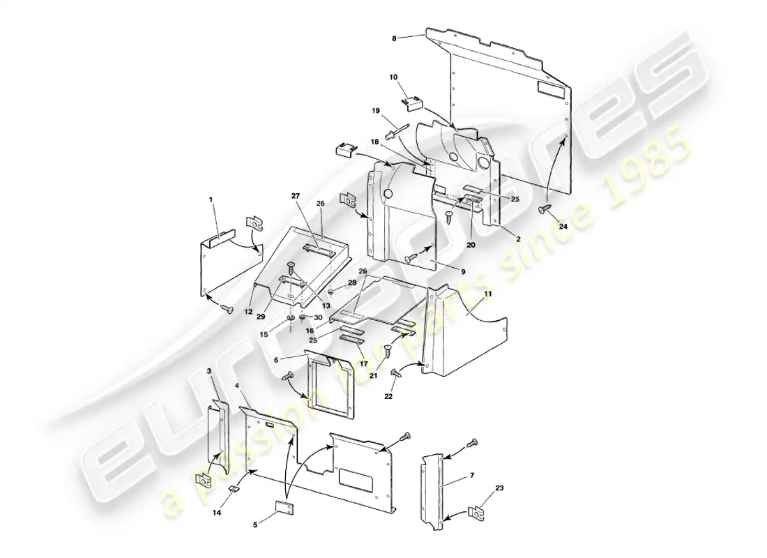 aston martin v8 volante (1997) boot trim parts diagram