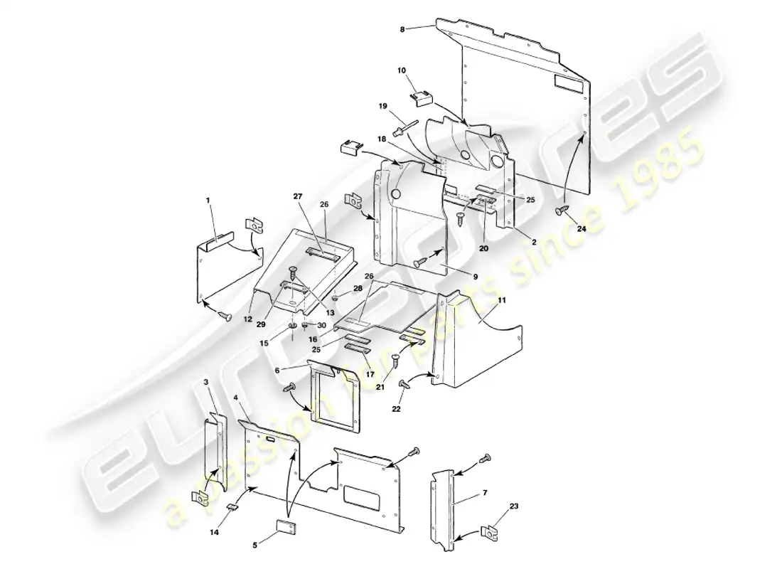 aston martin v8 volante (1998) boot trim part diagram