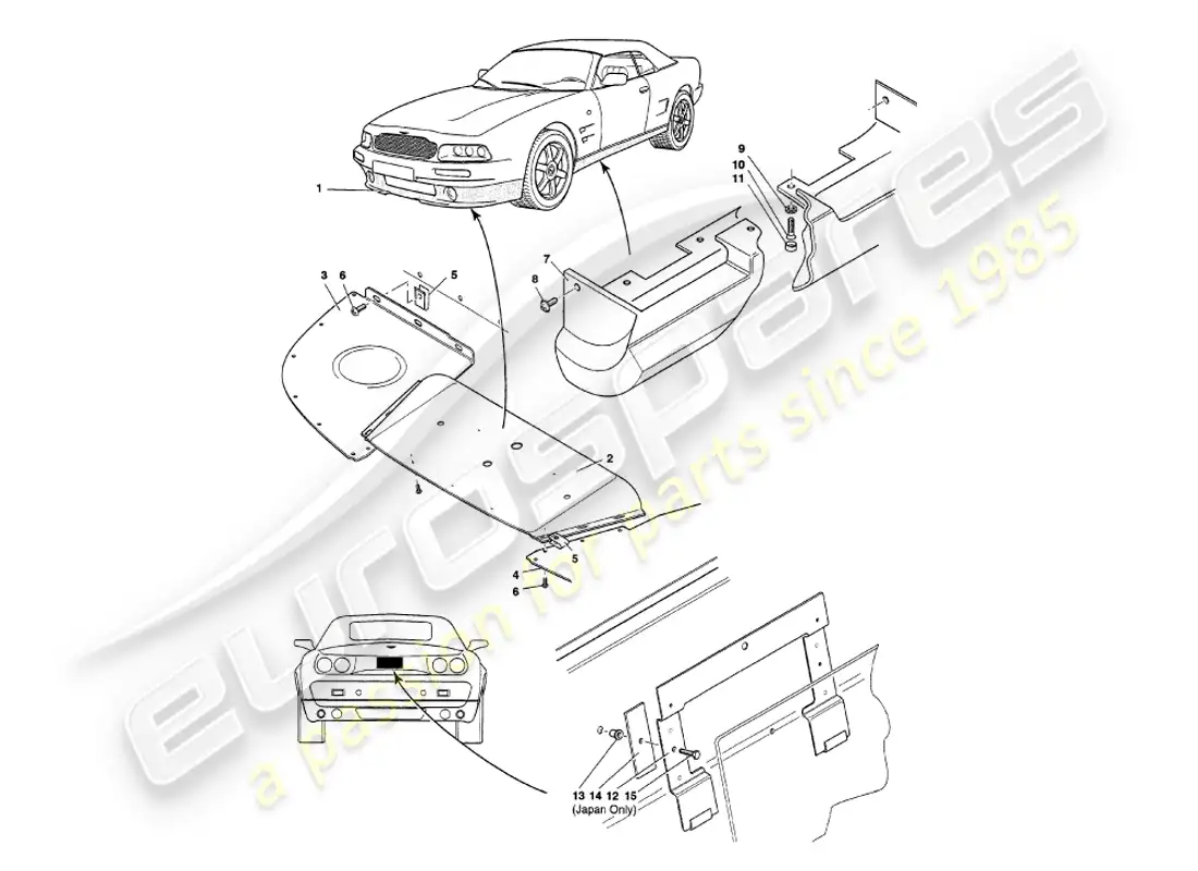 aston martin v8 volante (1998) body fittings parts diagram