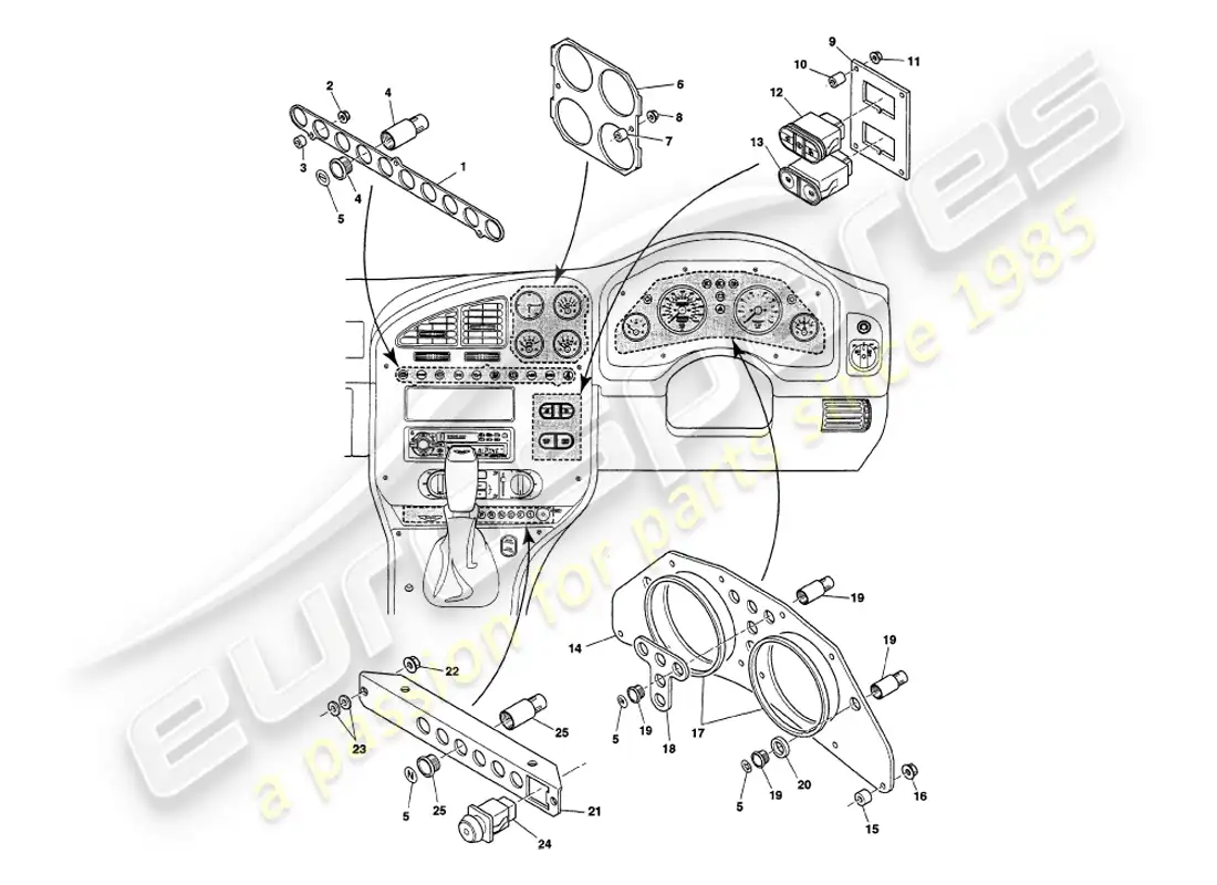 aston martin v8 volante (1998) instrument & controls parts diagram